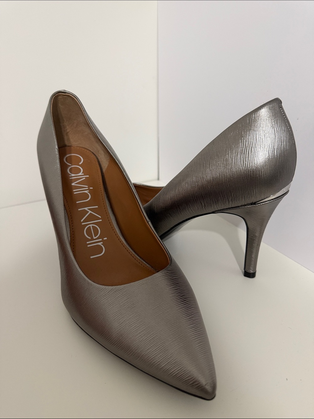 Calvin Klein Metallic Pewter Pointed-Toe Pumps